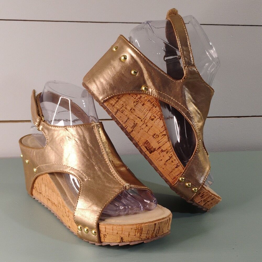 Pierre Dumas studded wedge slingback sandal gold women's 7 US casual summer